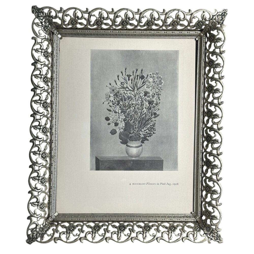 Vintage Hollywood Regency ornate silver filigree 8x10 picture frame art nouveau